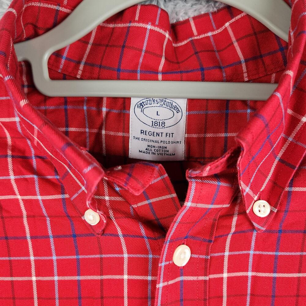 Brooks Brothers Regent 1818 Shirt Mens Large Red Plaid Non Iron Cotton Button